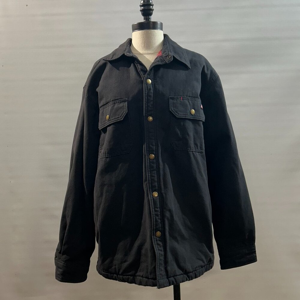 Dickies men's black canvas flannel-lined shirt jacket. Size Large